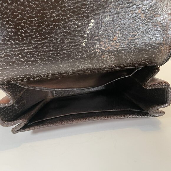 Vintage Tooled Leather Crossbody Bag Brown Boho Floral Embossed Flap Turn Lock - Picture 9 of 10